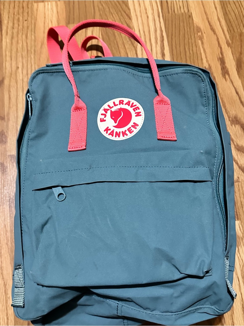Fjallraven Teal Backpack with Coral Straps